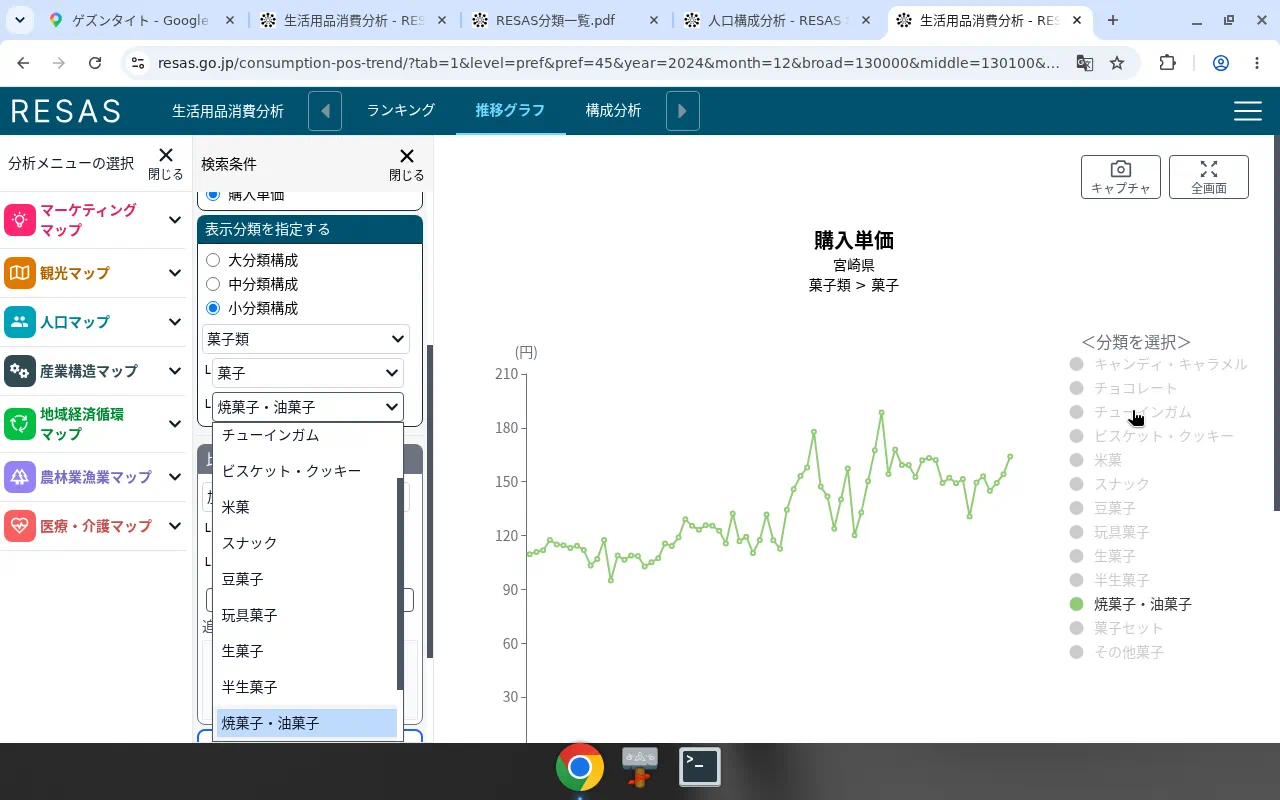 RESAS POS 菓子小分類ドロップダウン